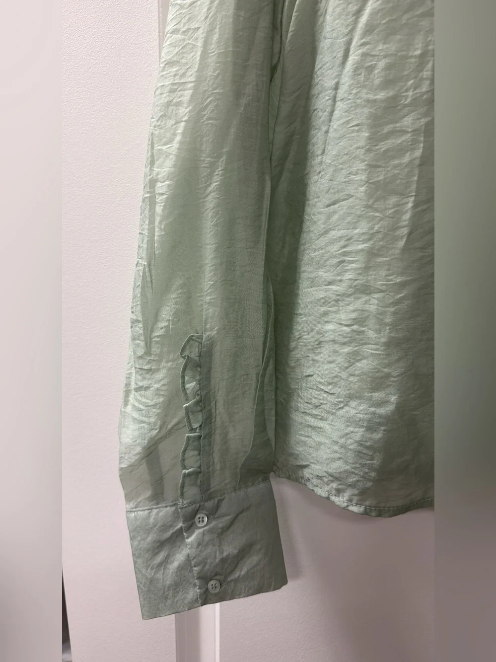 Zara Sage Green Sheer Button-Down Shirt